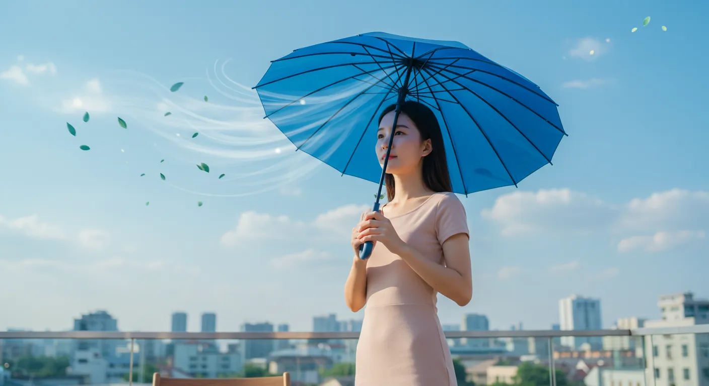 스마트우산을 쓰고 있는 사람