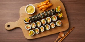 꼬마김밥이 세련된 접시에 깔끔하게 배열된 모습