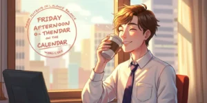 사무실 창가에서 밝은 햇살을 받으며 만족스러운 표정으로 커피를 마시는 젊은 직장인의 모습