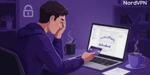 노트북 화면의 신용카드 청구서를 보며 좌절하는 사람의 모습