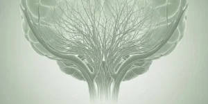 주요 뇌동맥이 좁아지거나 막혀 있고, 그 아래에 담배 연기처럼 가는 비정상적인 측부 혈관(모야모야 혈관)이 모여 있는모습