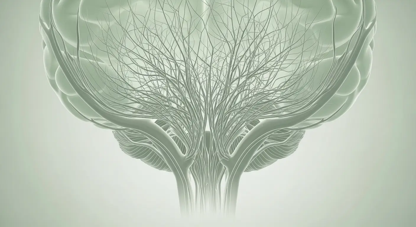  주요 뇌동맥이 좁아지거나 막혀 있고, 그 아래에 담배 연기처럼 가는 비정상적인 측부 혈관(모야모야 혈관)이 모여 있는모습 