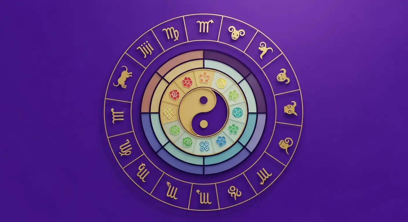  60갑자 주기를 표현하는 정교하고 다층적인 원형 그래프 이미지 