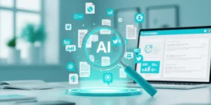 AI 검색 엔진 인터페이스를 표현한 미래지향적인 디지털이미지