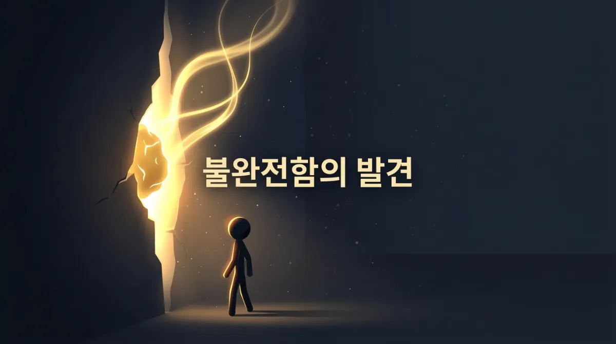 불완전함의 발견 - 완벽주의 극복, 자기 해방, 빛을 향한 여정을 상징하는 실루엣 이미지  